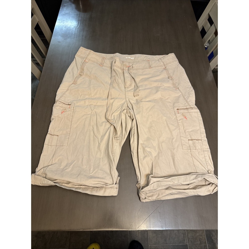 Lane Bryant Pants Womens Sz 24  Capri Beige Cargo Buttons Pull String‎ Stretch